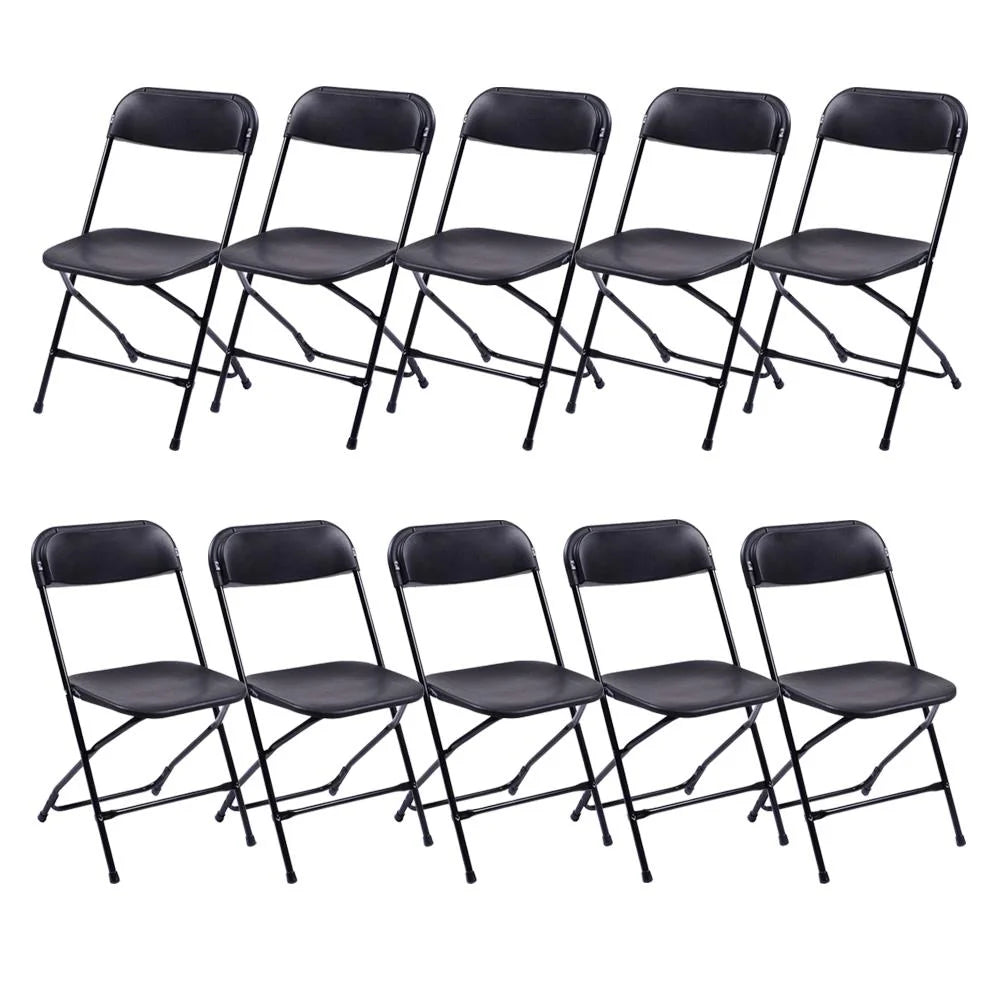 Ktaxon 6ft White Folding Table and 10 Pack Folding Chairs Black, Plastic Table and Chair Set