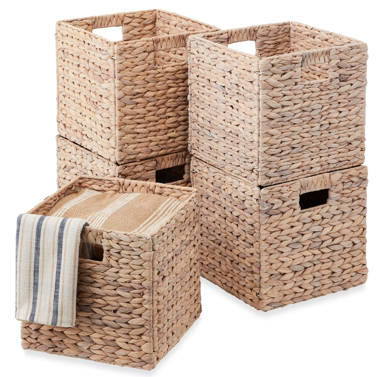 Best Choice Products 12x12in Hyacinth Baskets, Set of 5 Multipurpose Collapsible Organizers w/ Inserts - Natural