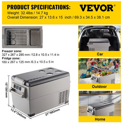 BENTISM 22L Portable Car Refrigerator, 23 Quart RV Fridge, 12/24V DC & 110-240V AC Vehicle Car Truck Boat Mini Electric Cooler for Driving Travel Fishing Outdoor and Home Use