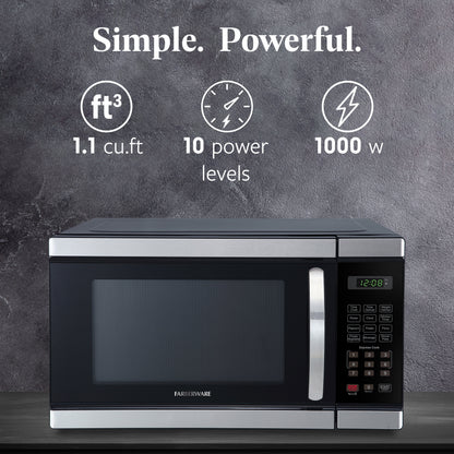 Farberware Countertop Microwave Ov 1100 Watts, 2.2 cu ft - Smart Sensor With LED Lighting and Child Lock - Perfect for Apartments and Dorms - Easy Clean Black Interior, Stainless Steel