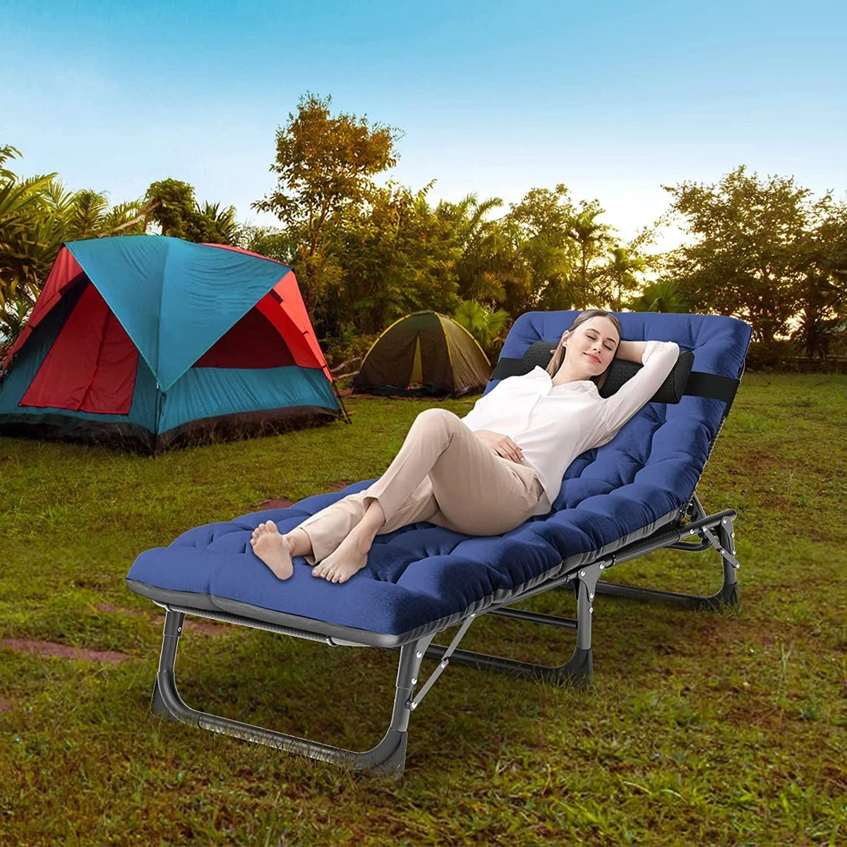 Slsy Folding Lounge Chair, 5-Position Adjustable Outdoor Reclining Chair, Folding Sleeping Bed Cot, Folding Chaise Lounge Chair for Pool Beach Patio Sunbathing