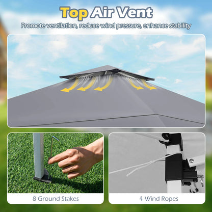 Costway 13 X 13 FT Pop up Gazebo Outdoor Canopy Tent with Portable Carrying Bag 8 Stakes Gray