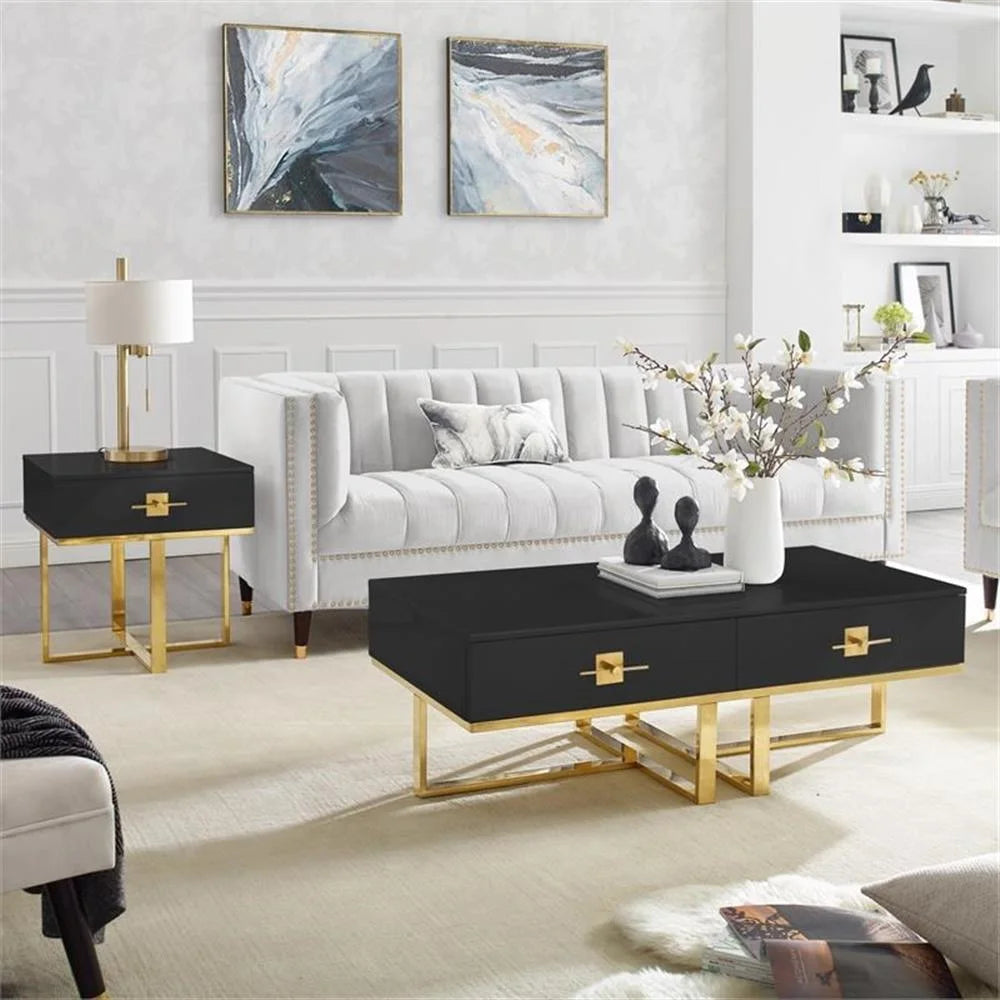 Posh Living Mano 2-Drawers Stainless Steel Base Coffee Table - Light Gray/Chrome