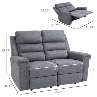 HOMCOM Modern 2 Seater Manual Reclining Sofa Loveseat Couch with Linen Fabric and Thick Sponge Padding for Living Room, Grey