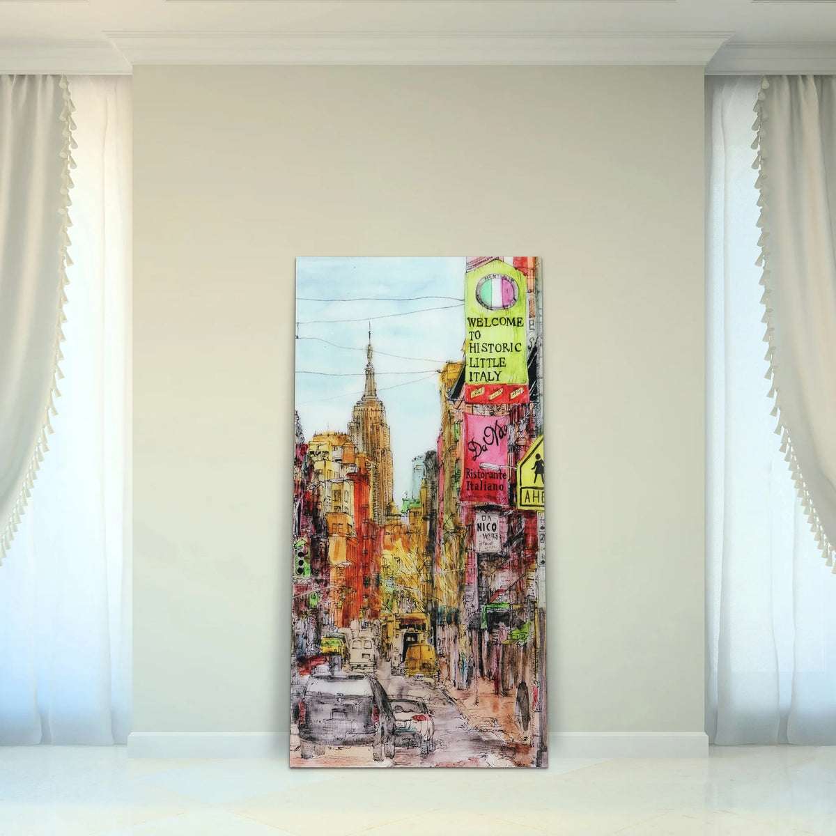 Empire Art Direct Blue Splash Frameless Free Floating Tempered Glass Panel Graphic Wall Art, 72" x 36", Ready to Hang
