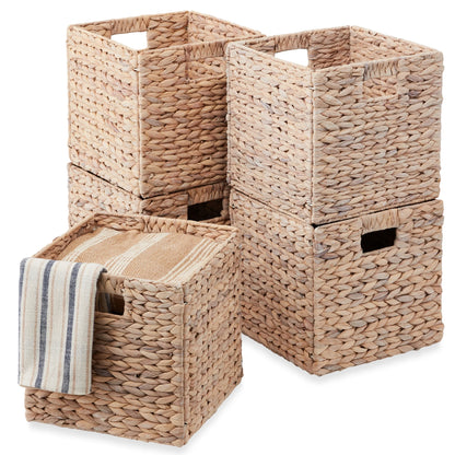 Best Choice Products 12x12in Hyacinth Baskets, Set of 5 Multipurpose Collapsible Organizers w/ Inserts - Natural