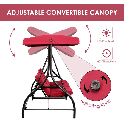 Arlopu 3 Person Porch Swing Outdoor Converting Canopy Swing Glider with Canopy