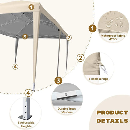 Quictent 10x20ft Easy Pop up Canopy Tent Instant Outdoor Canopy Shelter Folding Party Tent, White