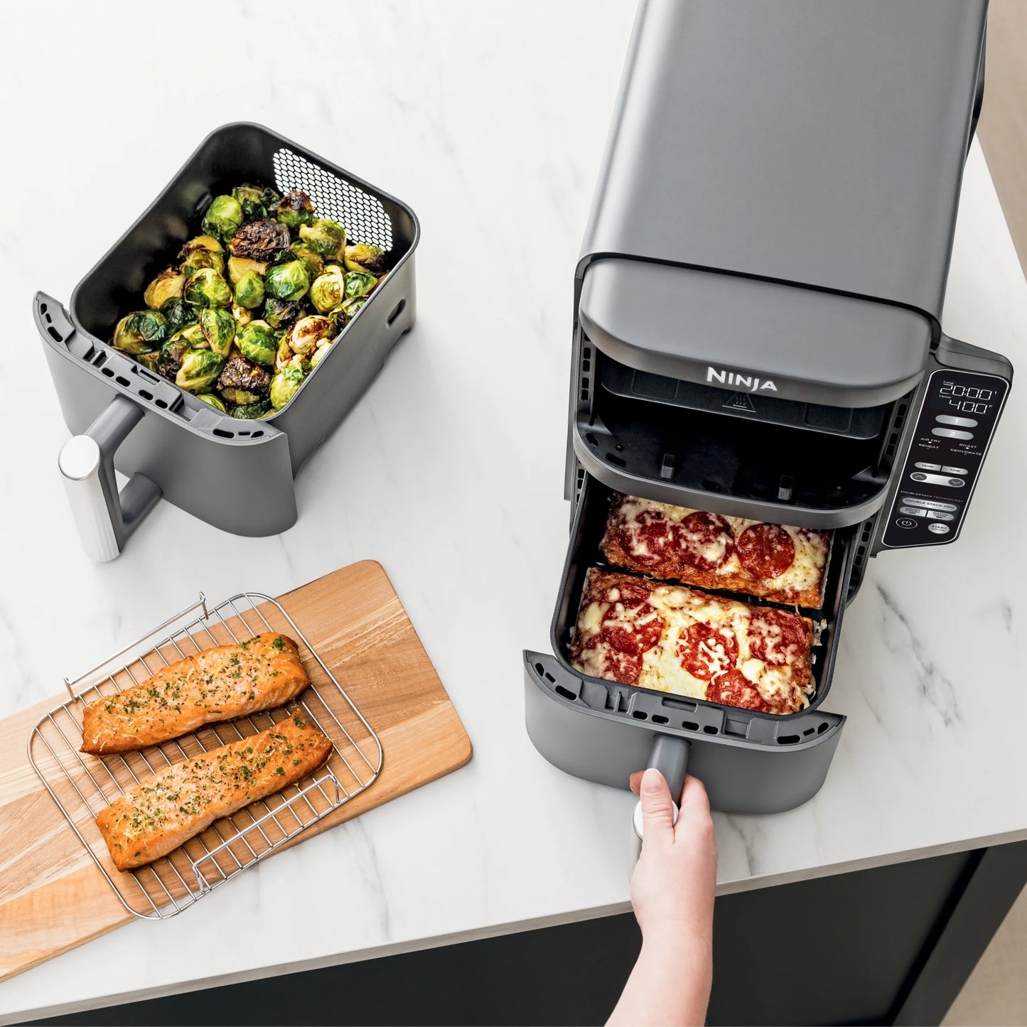 Ninja DoubleStack XL 2-Basket Air Fryer, DoubleStack Technology Cooks 4 Foods at Once, Space Saving Design, 10 QT, 4-in-1, Smart Finish & Match Cook, SL400