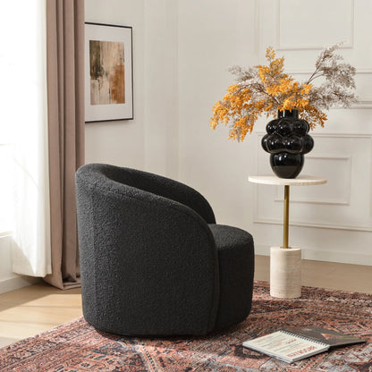 34" W Mid Century Modern Swivel Barrel Chair, Round Upholstered Boucle Swivel Accent Chairs, No Assembly Sofa Chair for Living Room Bedroom Reading Apartment Lounge Nursery(Cream)
