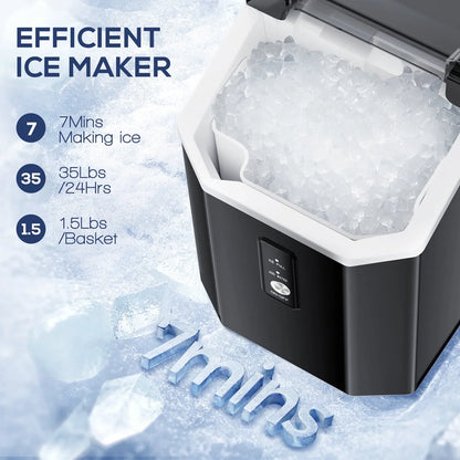 Auseo SS Nugget Countertop Ice Maker with Soft Chewable Ice, 35Lbs/24H, Self-Cleaning, Ice Scoop, Stainless Steel Silver, for Kitchen/Office/Party