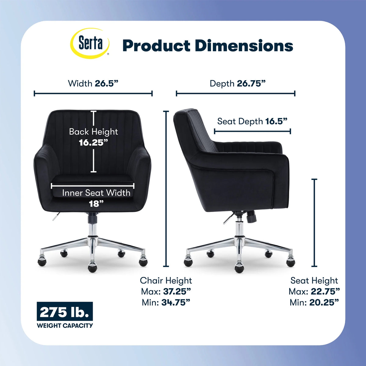 Serta Ashleigh Modern Office Chair Channel-Tufted Design White Velvet Fabric