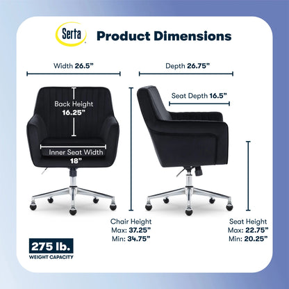 Serta Ashleigh Modern Office Chair Channel-Tufted Design White Velvet Fabric