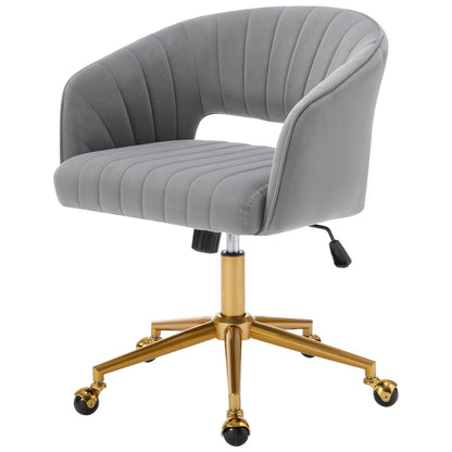 Westice Home Office Desk Chairs, Velvet Task Chair, Height Adjustable Swivel Vanity Chair with Golden Base for Vanity Study, Living Room Computer Room, Beige