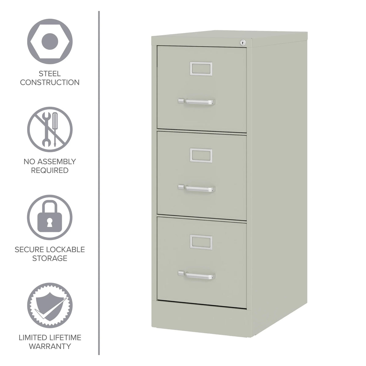 Hirsh 22" Deep 3 Drawer Letter Width Vertical File Cabinet, Commercial Grade, Gray
