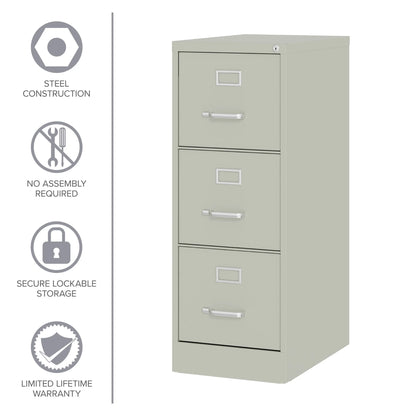 Hirsh 22" Deep 3 Drawer Letter Width Vertical File Cabinet, Commercial Grade, Gray