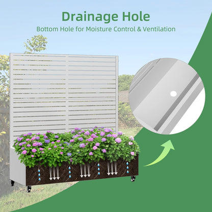 MAYEERTY 47*16*47"Outdoor White Metal Planter with Rect Louvered Climbing Trellis, Drainage hole & Wheels