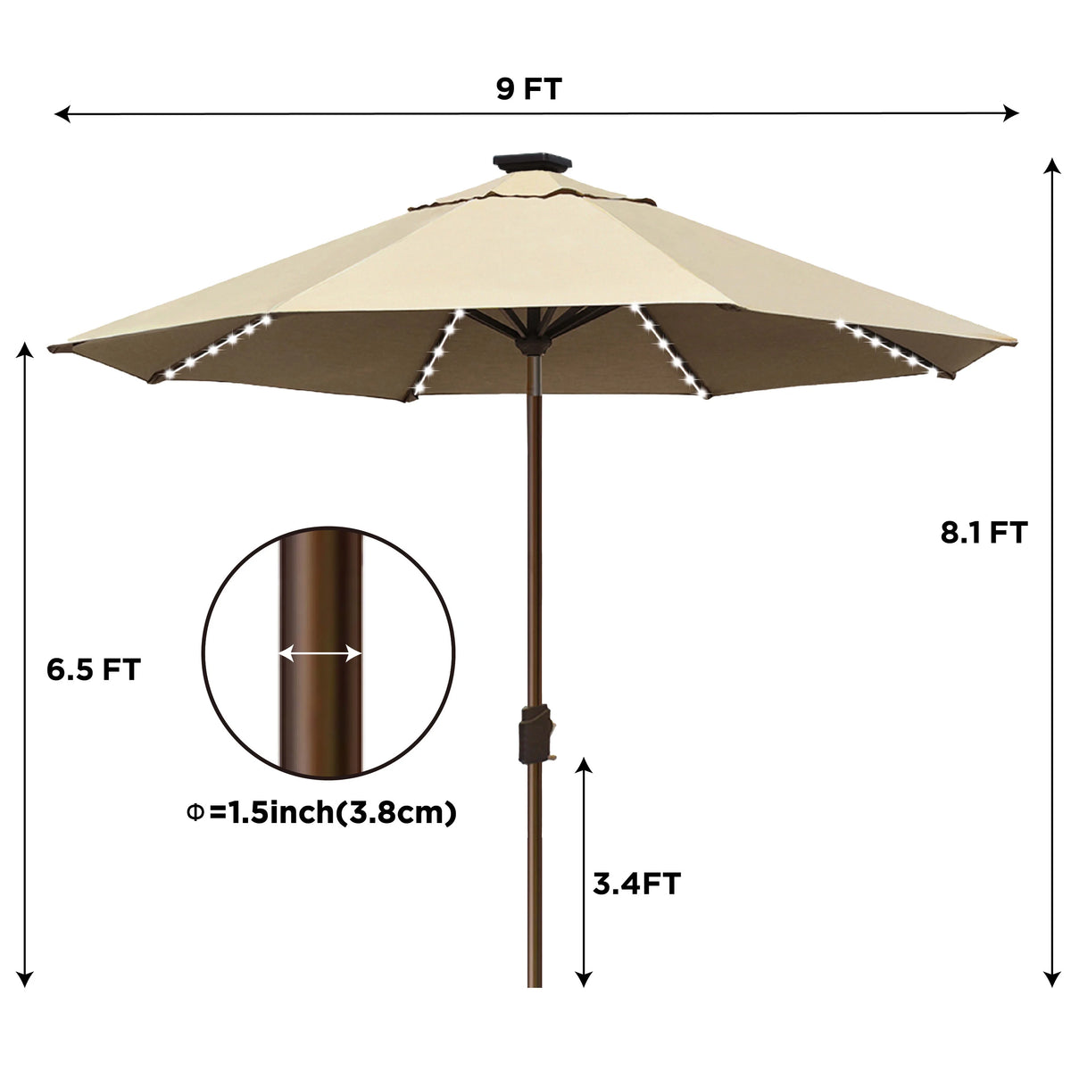 EliteShade Sunbrella Solar Umbrellas 9ft Market Umbrella with 80 LED Lights Patio Umbrellas Outdoor Table Umbrella with Ventilation and 5 Years Non-Fading Top,Ruby