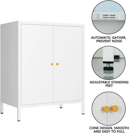 Small 2 Transparent Door Metal Storage Side Buffet Cabinet for Bed Room,Living Room,Entryway,Hallway,Home,Hotel,Office,Garage,Kitchen,1 Removable Shelf.
