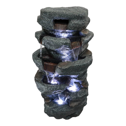 SunJet 40.5" Rock Water Fountain w/LED Lights - Outdoor 6-Tier Waterfall Fountain  for Garden Decor