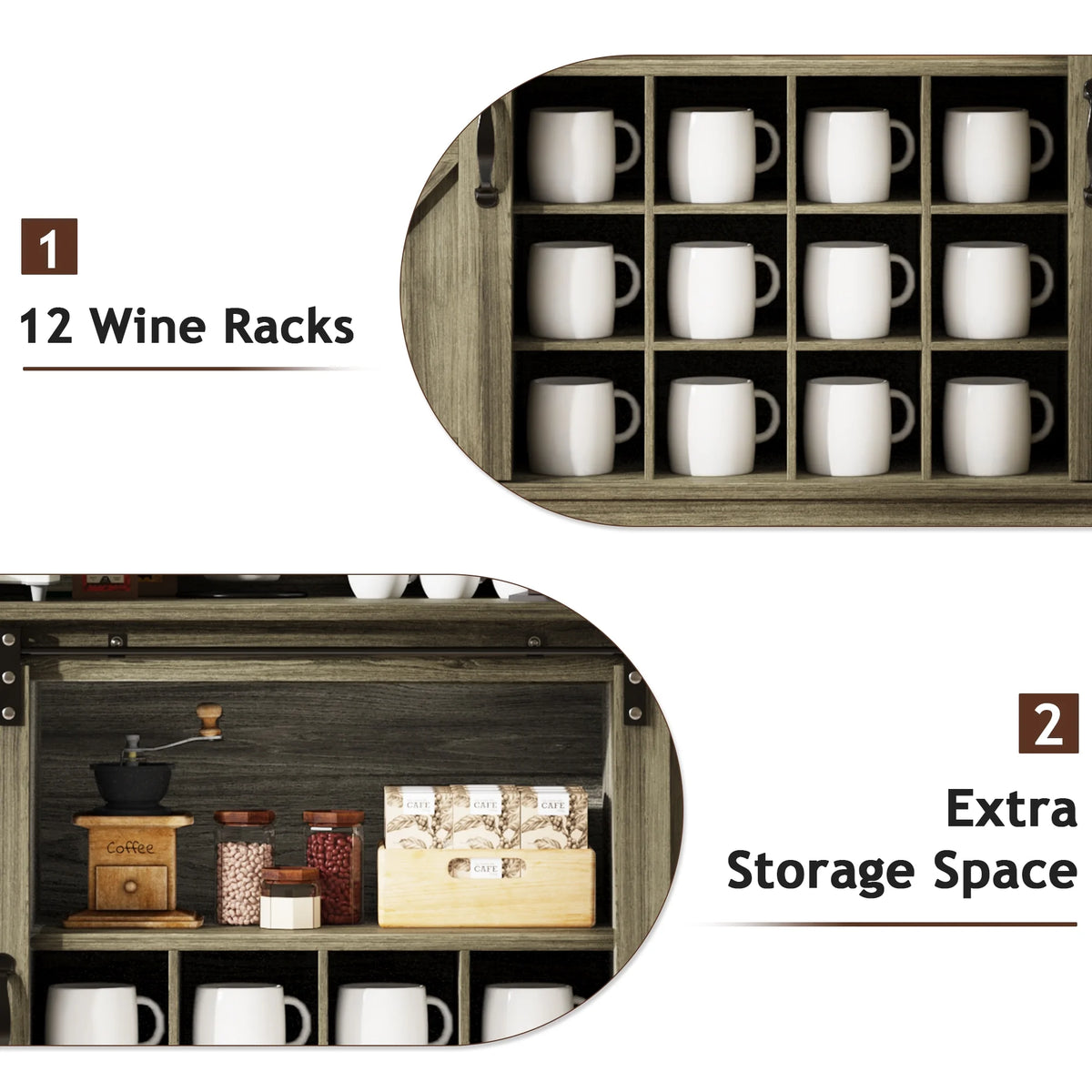 DreamCurship 55" Farmhouse Coffee Bar Cabinet, Buffet Sideboard Storage Cabinet, Wine Bar Cabinet with Wine Rack, White