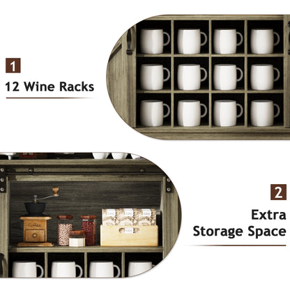 DreamCurship 55" Farmhouse Coffee Bar Cabinet, Buffet Sideboard Storage Cabinet, Wine Bar Cabinet with Wine Rack, White
