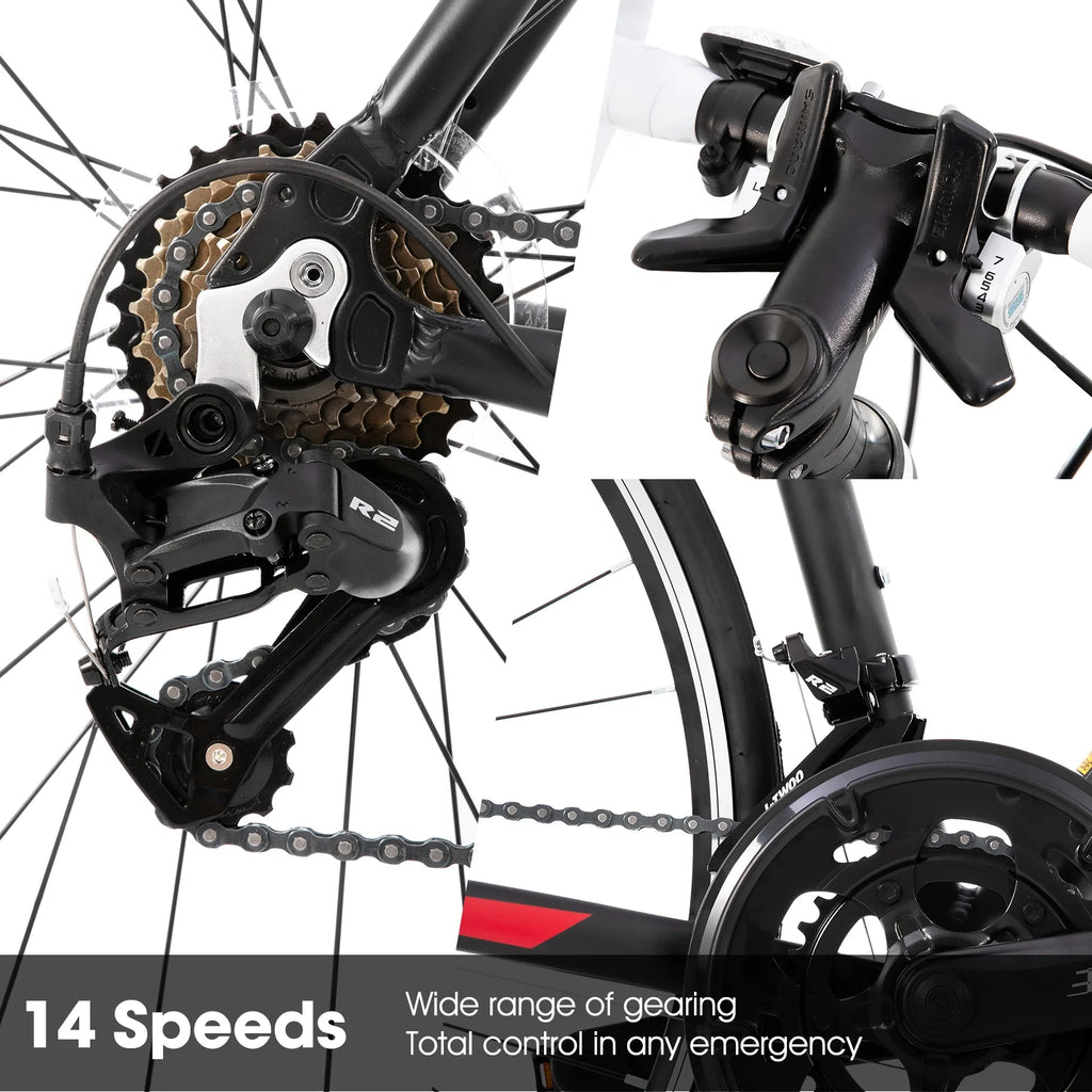 Hiland Road Bike,Shimano 14 Speeds,Light Weight Aluminum Frame,700C Racing Bike for Men