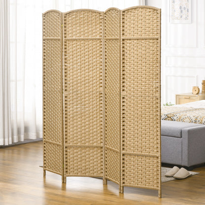 HOMCOM 4 Panel Room Divider Freestanding Folding Privacy Screen Nature Wood