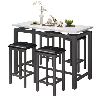 Counter Height Table Set of 5, Breakfast Bar Table and Stool Set, Minimalist Dining Table with Backless Stools, Wood Top Pub Table & Chair Set for Kitchen Apartment Bistro - Space Saving