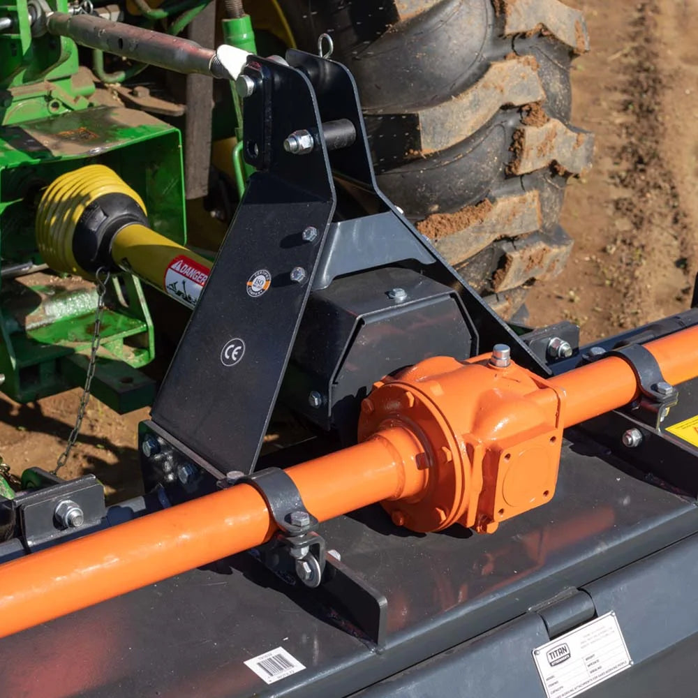 Titan Attachments 72n PTO Driven Rotary Tiller, Category 1, 3 Point Hitch, Single Speed Gear Drive, L-Shaped Tines Work 5in Deep