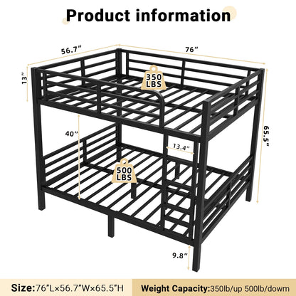 Miniyam Full over Full Metal Bunk Bed Frame with Dual Guardrails and Ladders, Heavy-Duty Quiet Design, Black