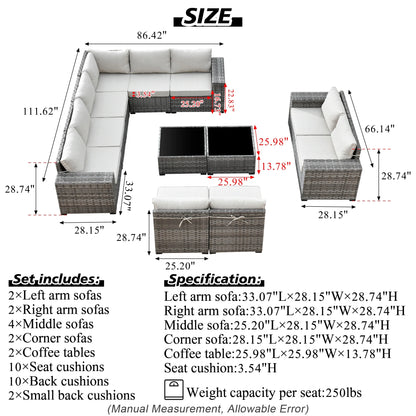 Ovios 12 Pieces Outdoor Furniture All Weather Wicker Patio Conversation Sectional Sofa Set with Side Table for Garden Backyard