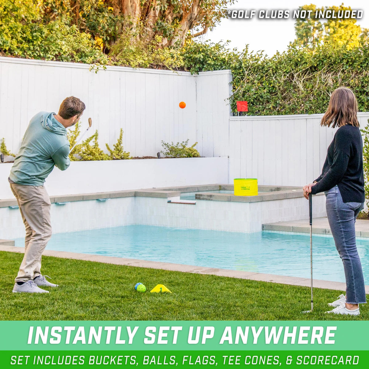 GoSports Yard Links Golf Game with 6 Buckets,  Backyard Practice Golfer Game, Tee Markers and 6 Balls
