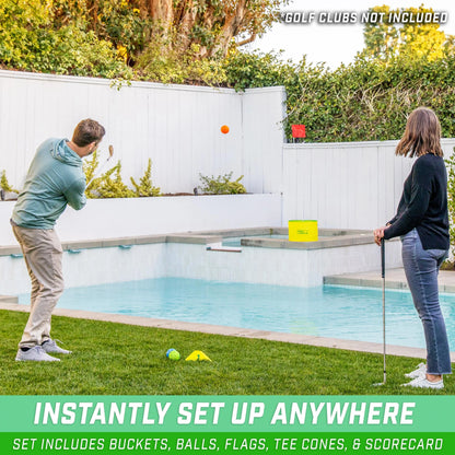 GoSports Yard Links Golf Game with 6 Buckets,  Backyard Practice Golfer Game, Tee Markers and 6 Balls