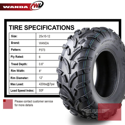 Wanda ATV/UTV Tires 25x10-12 25x10x12 /6PR P373 - 10244, Set 2