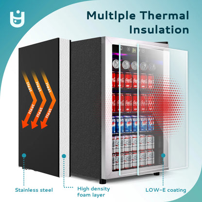 EUHOMY 145 Can Beverage Refrigerator and Mine Cooler with Glass Door with Adjustable Shelves