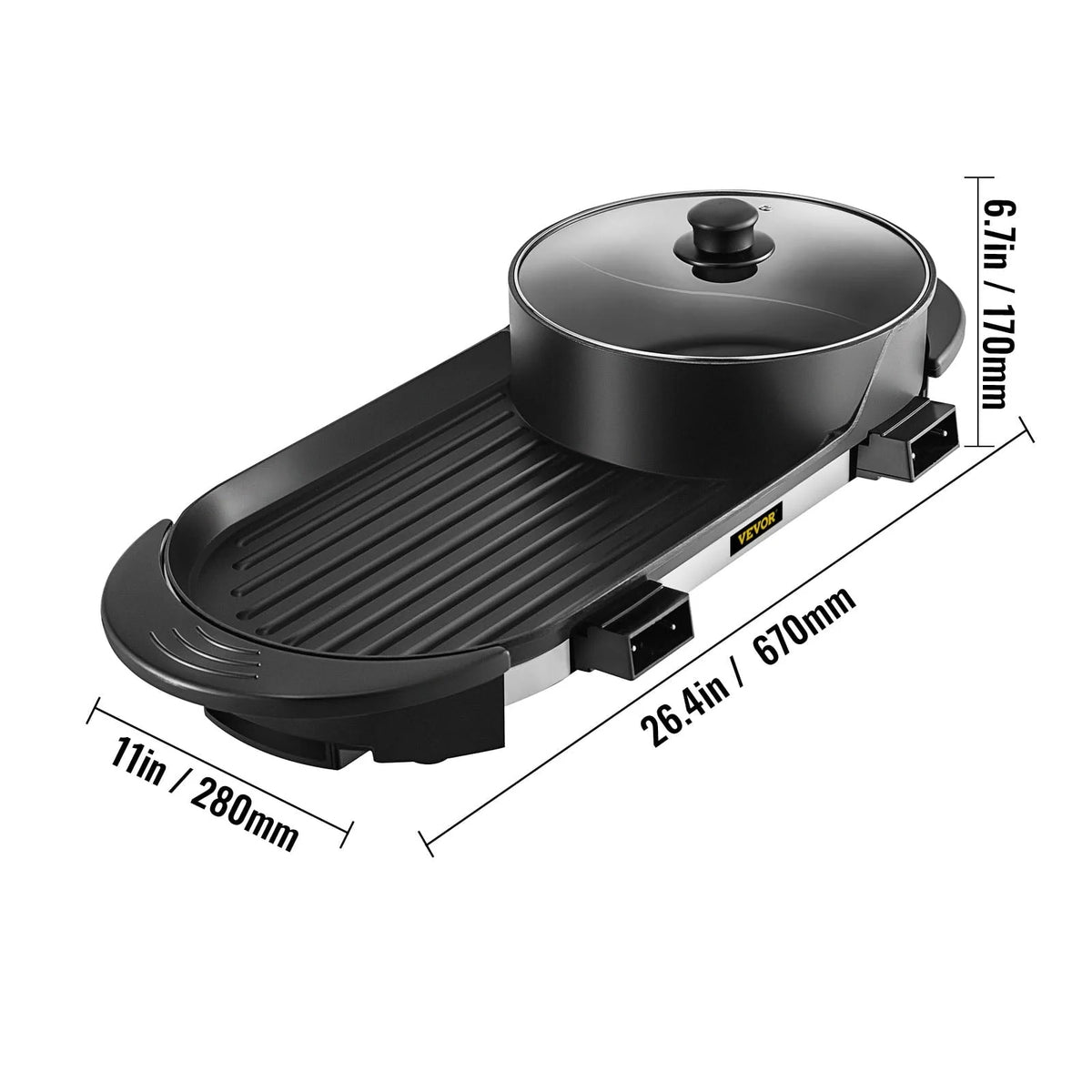 VEVOR 2 in 1 Electric Hot Pot and Grill, 2200W Separate Dual Temperature Control Electric Skillet, 5 Speed for Indoor Korean BBQ,Black