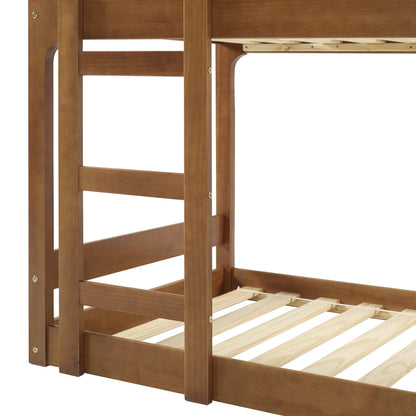 Walker Edison Modern Twin Over Twin Youth Bunk Bed, Caramel