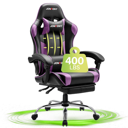 JONPONY Big and Tall Gaming Chair, Ergonomic Design, Gamer Chair PU Leather with Footrest and Lumbar Support, High Back Office Chair Support 8 Hours Long Sitting, Computer Chair,Black Grey