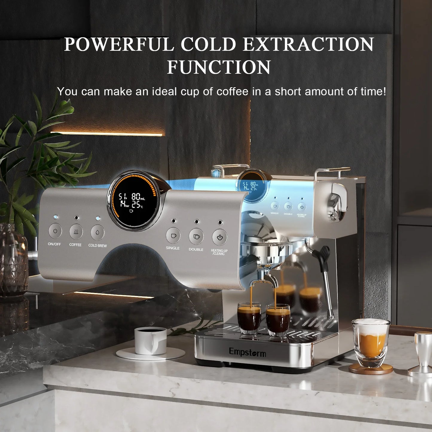 Empstorm 20 Bar Espresso Machine, Hot and Iced Coffee Machine with Cold Brew, Espresso Maker with Milk Frother,with 51oz Water Tank,for Latte, Cappuccino, Cold Brew