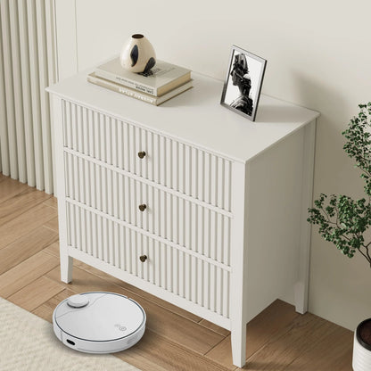 May Color Large White 3 Drawer Dresser Set of 2 with Fluted Panel, Modern Chest of Drawers with Silent Slide Drawers, Wood Accent Nightstand with Storage for Bedroom Living Room, Hallway