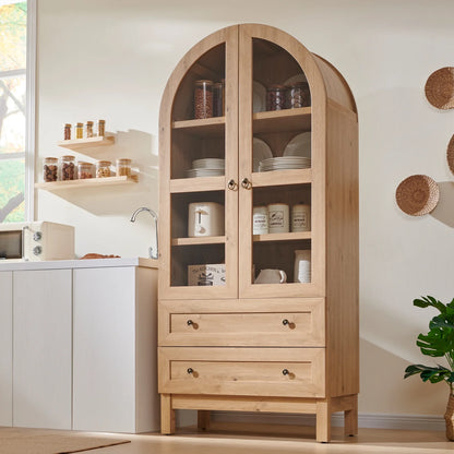 SinCiDo Arched Kitchen Pantry Storage Cabinet, 71-Inch Tall Wood Adjustable Shelves, 2 Doors, 2 Drawers