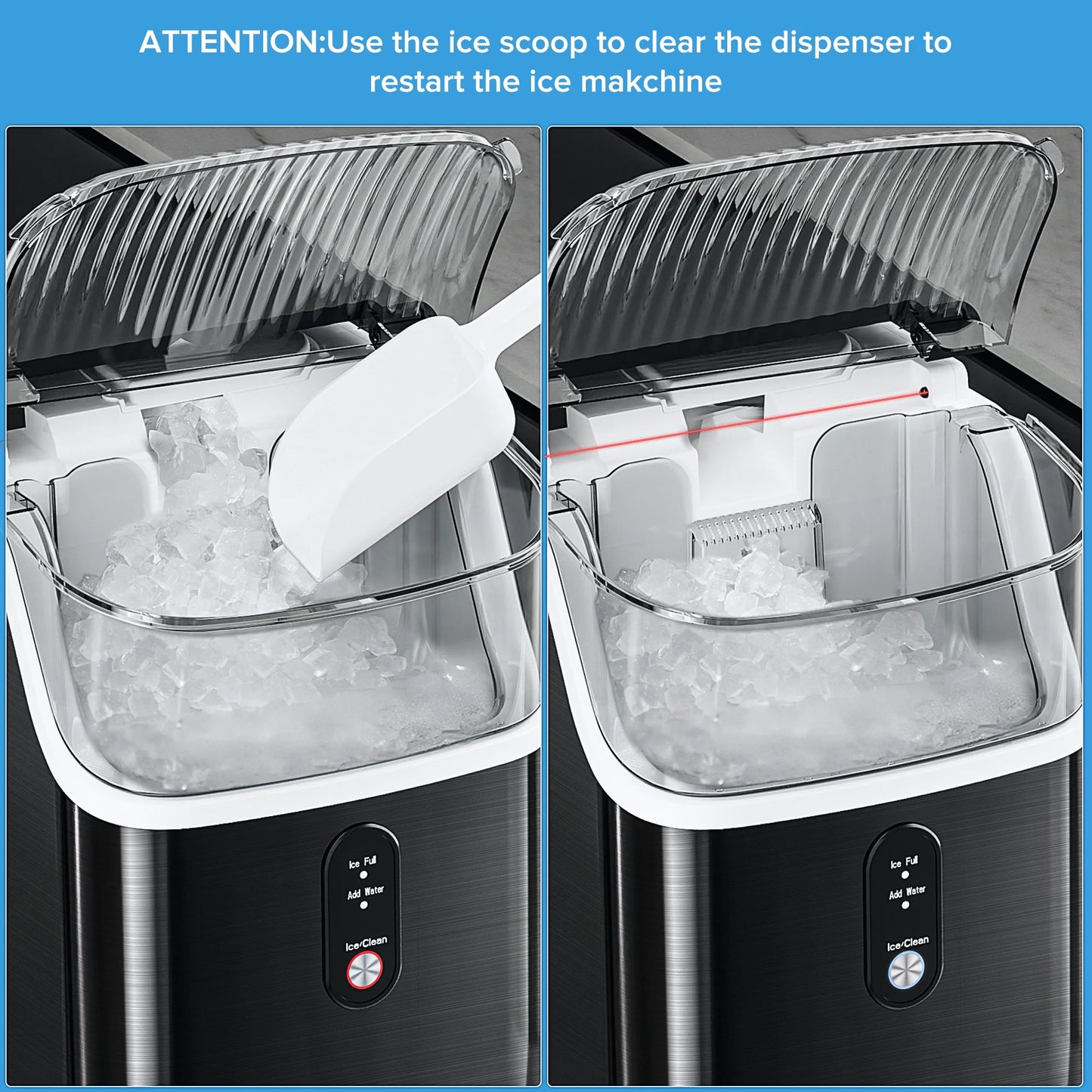 Auseo Nugget Ice Maker Countertop, Pebble Ice Maker Machine with 35lbs/24H Soft Ice, Self-Cleaning,  for Home/Kitchen/Office (Black)