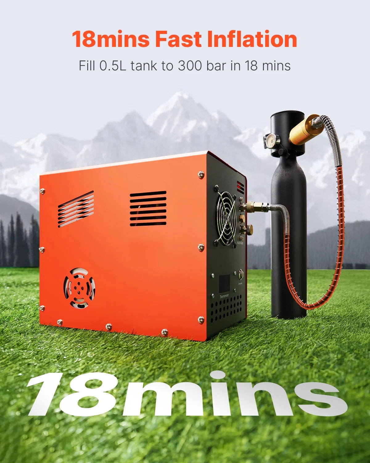 KFFKFF PCP Air Compressor, 4500PSI/30Mpa PCP Airgun Compressor with Integrated Converter & Fan Cooling Mechanism, Automatic Shut-off DC12V/AC120V Compact Paintball Tank Compressor