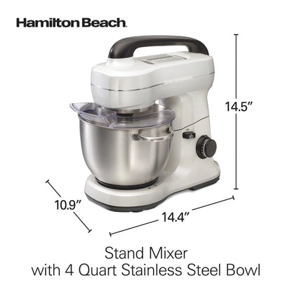 Hamilton Beach 4 Quart Stand Mixer for Kitchen, 7 Speeds, Tilt-Head, Dough Hook, Whisk & Flat Beater, Black