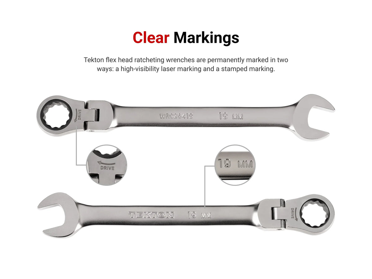 TEKTON Flex Head 12-Point Ratcheting Combination Wrench Set with Modular Wrench Organizer, 14-Piece (6-19 mm) | WRC95302