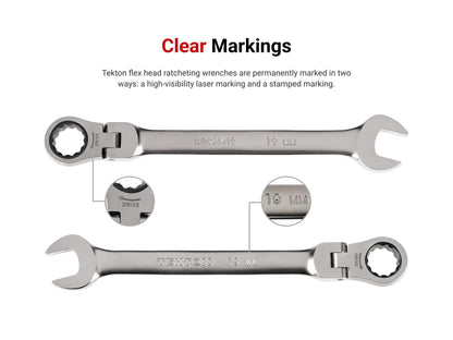 TEKTON Flex Head 12-Point Ratcheting Combination Wrench Set with Modular Wrench Organizer, 14-Piece (6-19 mm) | WRC95302