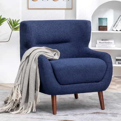 ALEAVIC White Accent Chair Upholstered Armchair with Solid Wood Legs