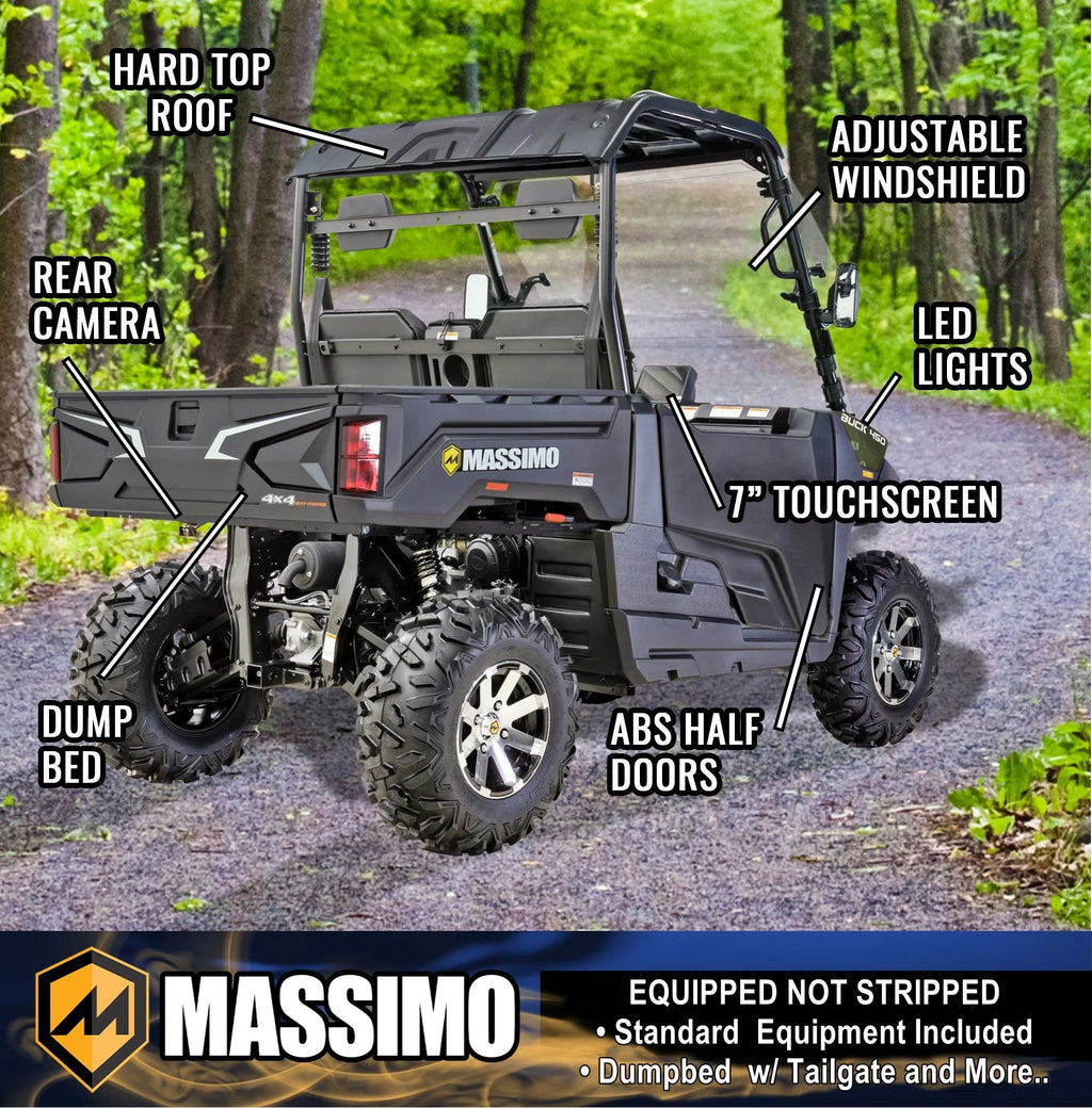 Massimo Buck 450 Side by Side UTV, EFI, 4 Stroke, 325cc, 25.5 HP, 4X4, 3000lb Winch - Red