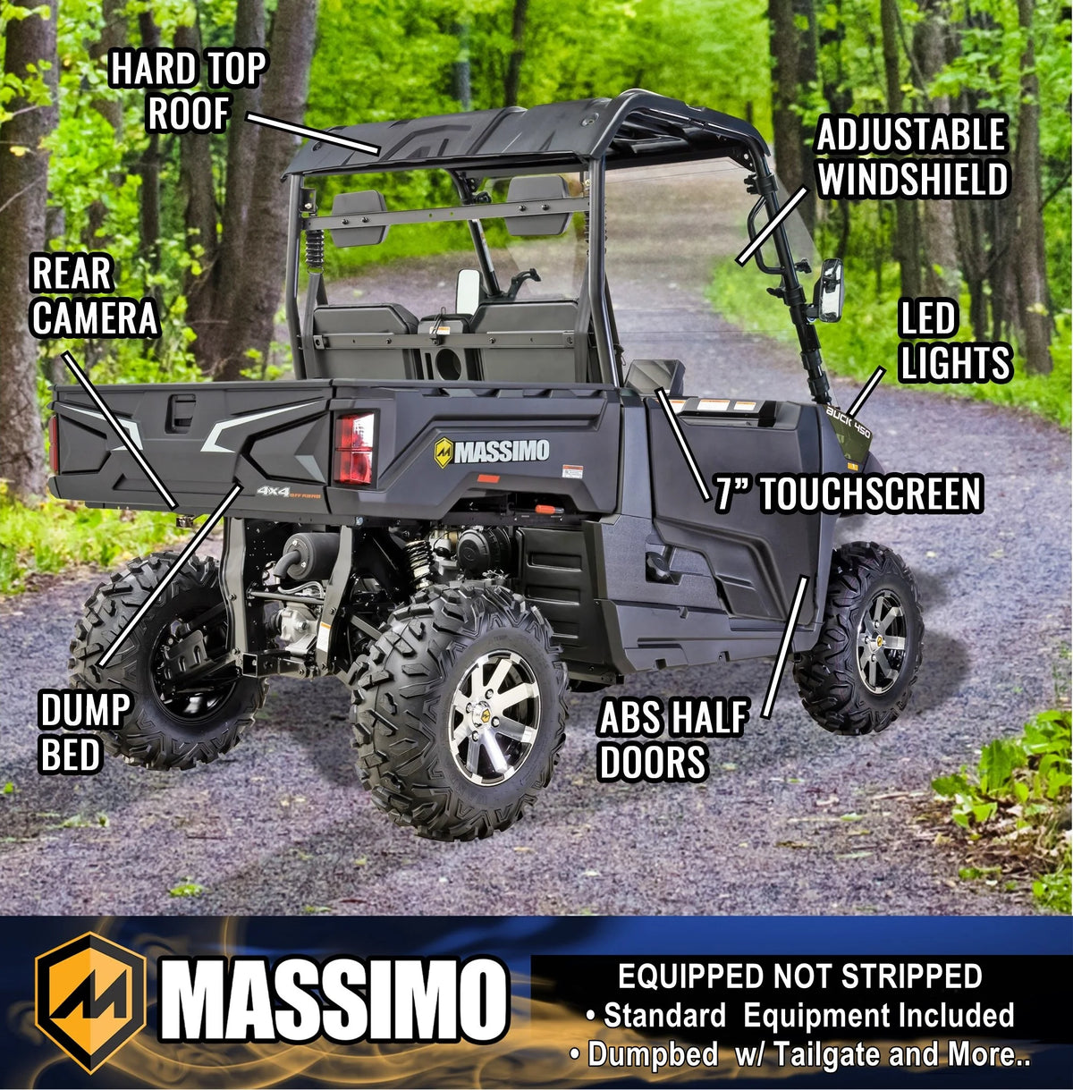 Massimo Buck 450 Side by Side UTV, EFI, 4 Stroke, 325cc, 25.5 HP, 4X4, 3000lb Winch - Red